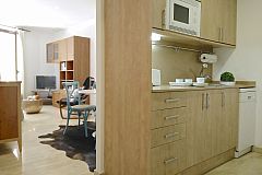 modern private kitchen with induction range top at Neo apartment for rent in Barcelona to cook the fresh produce of the local markets in the Eixample area of Barcelona