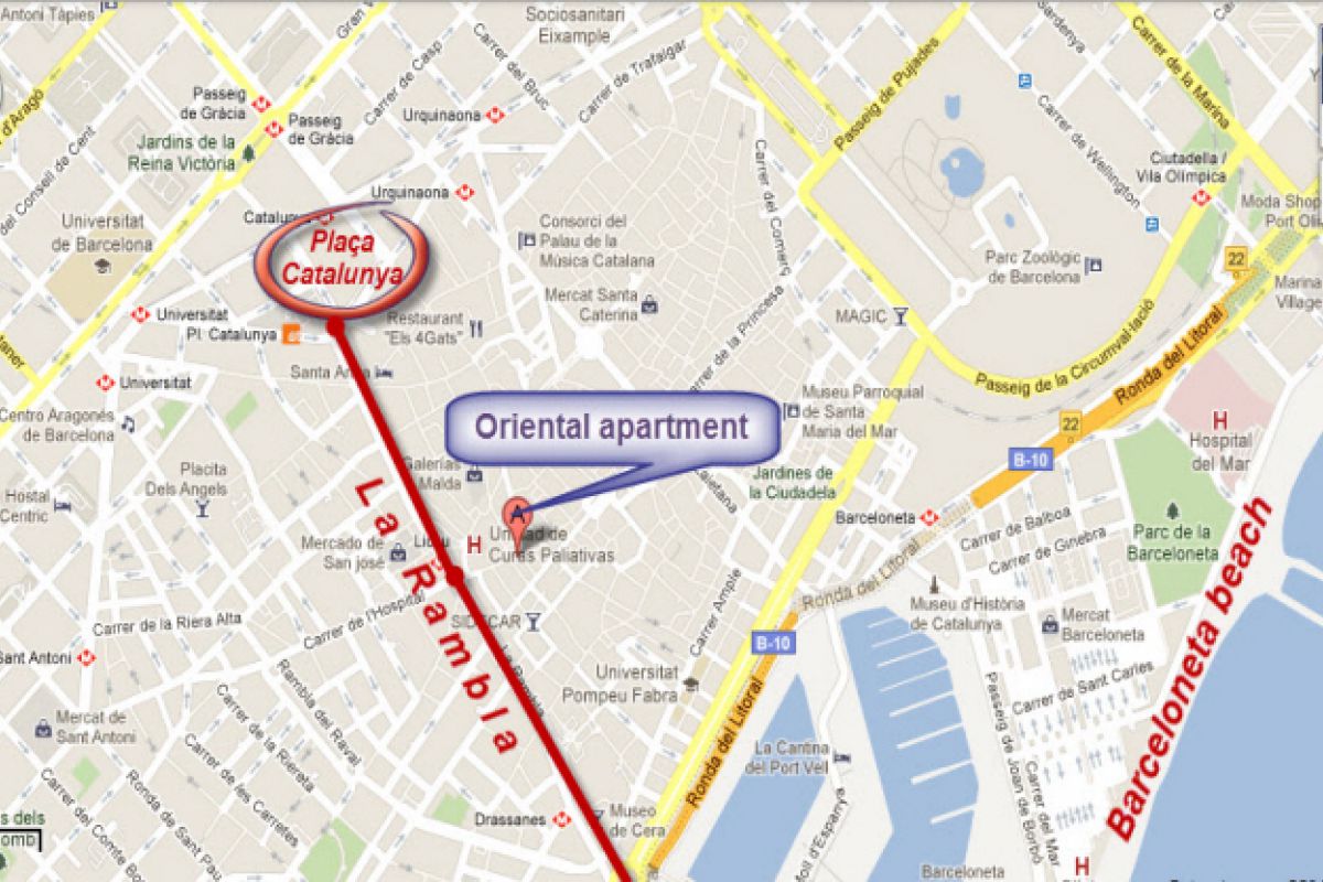 location map of this apartment for rent in Barcelona in the Gothic quarter for holiday rentals
