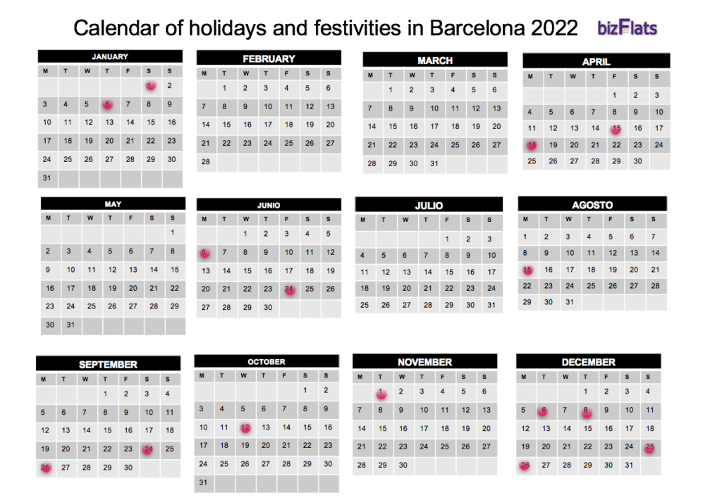 Barcelona Calendar 2022