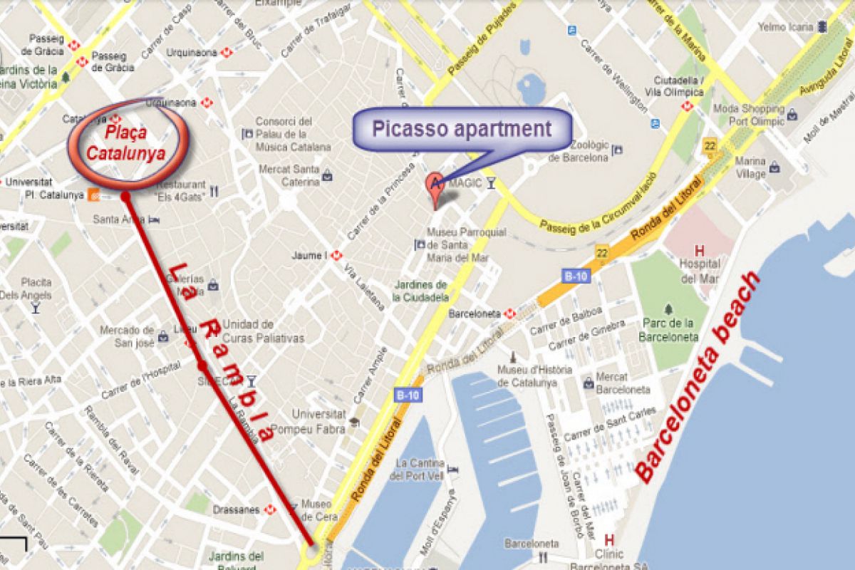 location map of the Picasso flat in El Born district in Barcelona apartments for short term rentals and monthly rentals 